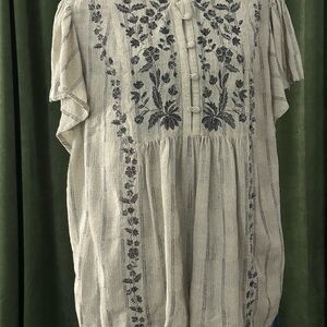 J. Jill Black Floral Embroidered Blouse - Cream